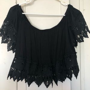 Off the Shoulder Crochet Black Crop Top Size Medium